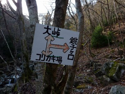 北谷尻谷にある銚子ヶ口へのショートカット地点