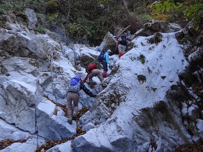 石灰岩の壁をのぼるよ