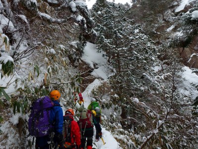 藤内滝右岸のトラバース