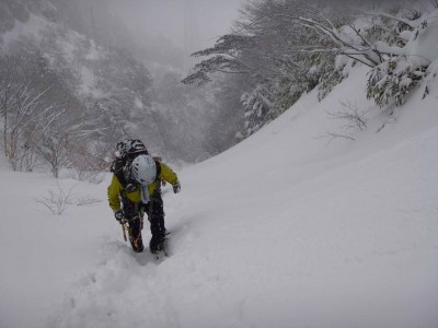 雪の本谷を登る