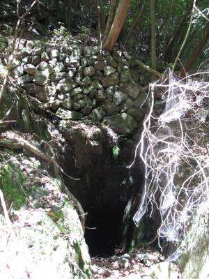 左岸の石積と洞穴（右俣）