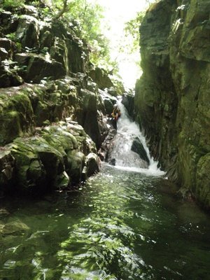 ここはカッパ着て水泳で