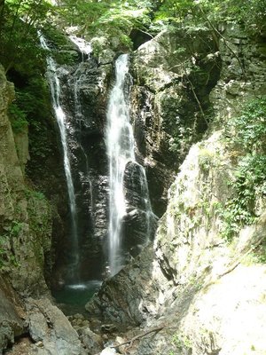 枝谷と本谷の滝が同じ釜に落ちている。