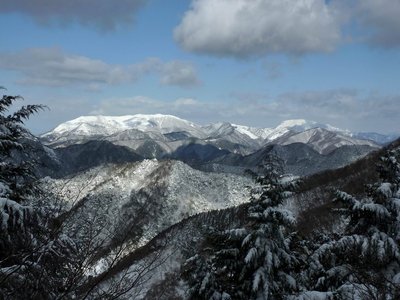 樹間から霊仙山と伊吹山が見えるポイント