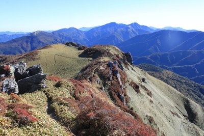 コメツツシの三嶺から剣山、次郎笈を望む