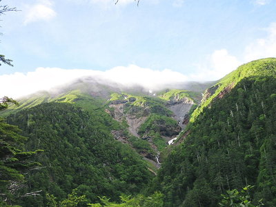 山頂はガス、天空は青空