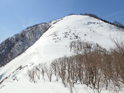 1050m下の大斜面。障害物なし