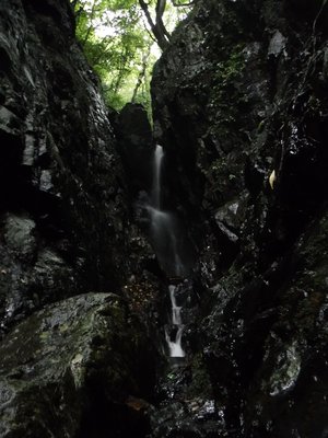 暗いゴルジュのCS１０ｍ滝