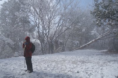 瓜生山の山頂は細かい雪が舞う　標高は301ｍ