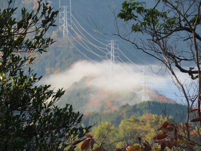 山陰線のトンネルの上の小さな尾根が滝雲になりそう