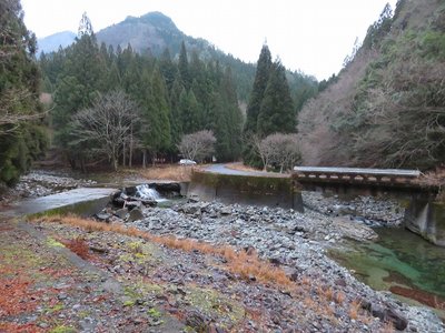 湯ノ又駐車地　廃林道から振り返る