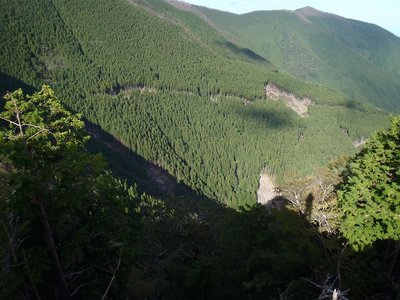 夫婦滝上滝ビューポイント崩落と山陰に造林小屋横の崩落