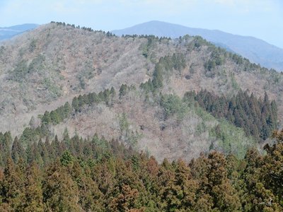 右から左へ延びる尾根が歩くべき尾根
