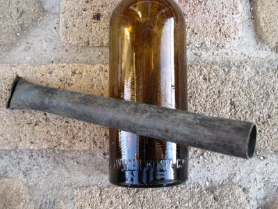 日本麦酒鑛泉のビンと8分真鍮管