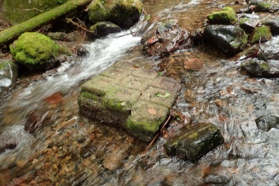 妙に沢になじんでいる擁壁ブロック