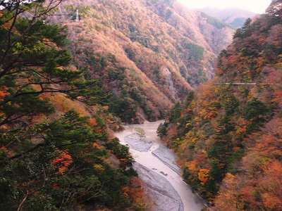 ● モミジの谷に夢の吊橋、エメラルドグリーン清流はない
