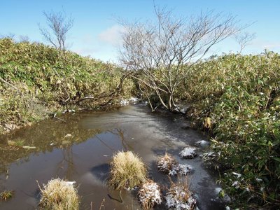 雨乞い岳の池　ちょっと凍っていた