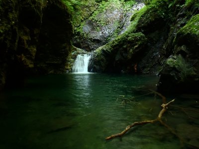 魚止滝前衛の小滝（戻滝）と「ワニのいる釜」