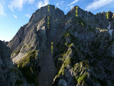 P1070514.JPG (234.66 KiB) 閲覧された回数 7871 回 小窓ノ王基部からチンネ、池ノ谷ガリーを眺望する