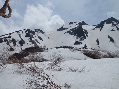 転法輪谷雪渓（左）と小カンクラ雪渓(右）